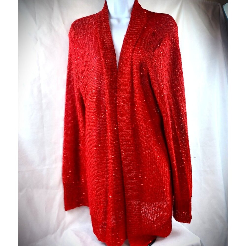 White Stag Red Sequin Open Front Cardigan L (12-14) Polyester/Acrylic/Metallic